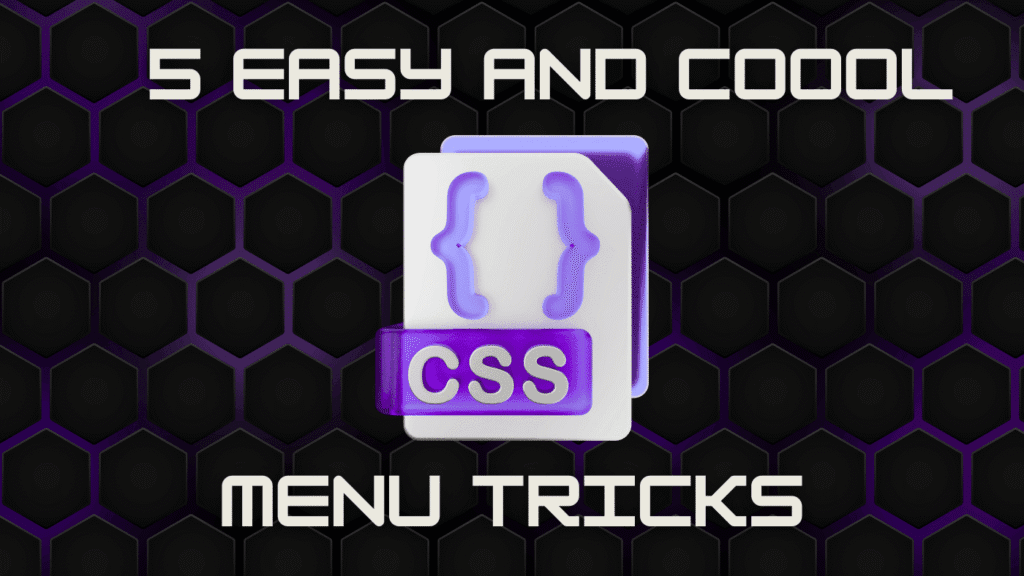 5 Easy and Coool CSS Menu Tricks - 3D CSS icon with purple curly braces on dark hexagon background