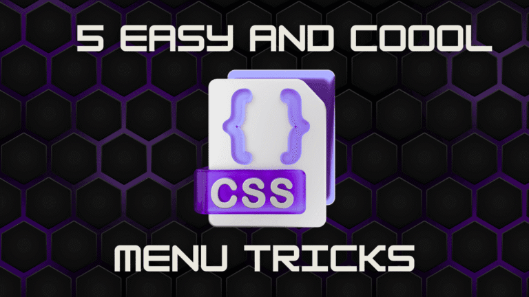 5 Easy and Coool CSS Menu Tricks - 3D CSS icon with purple curly braces on dark hexagon background