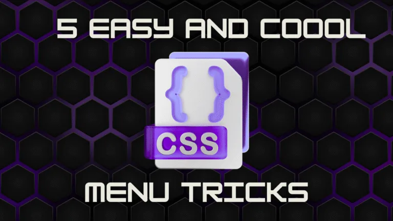 5 Easy and Coool CSS Menu Tricks - 3D CSS icon with purple curly braces on dark hexagon background